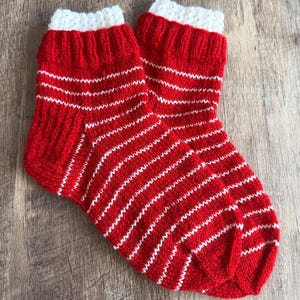 Hand Knit Christmas Socks: Striped Wool Holiday Stocking Stuffer