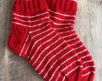 Hand Knitted Wool Socks: Striped Wool Holiday Stocking Stuffer