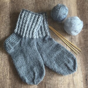 Hand Knitted Wool Socks: Textured Grey Winter Socks