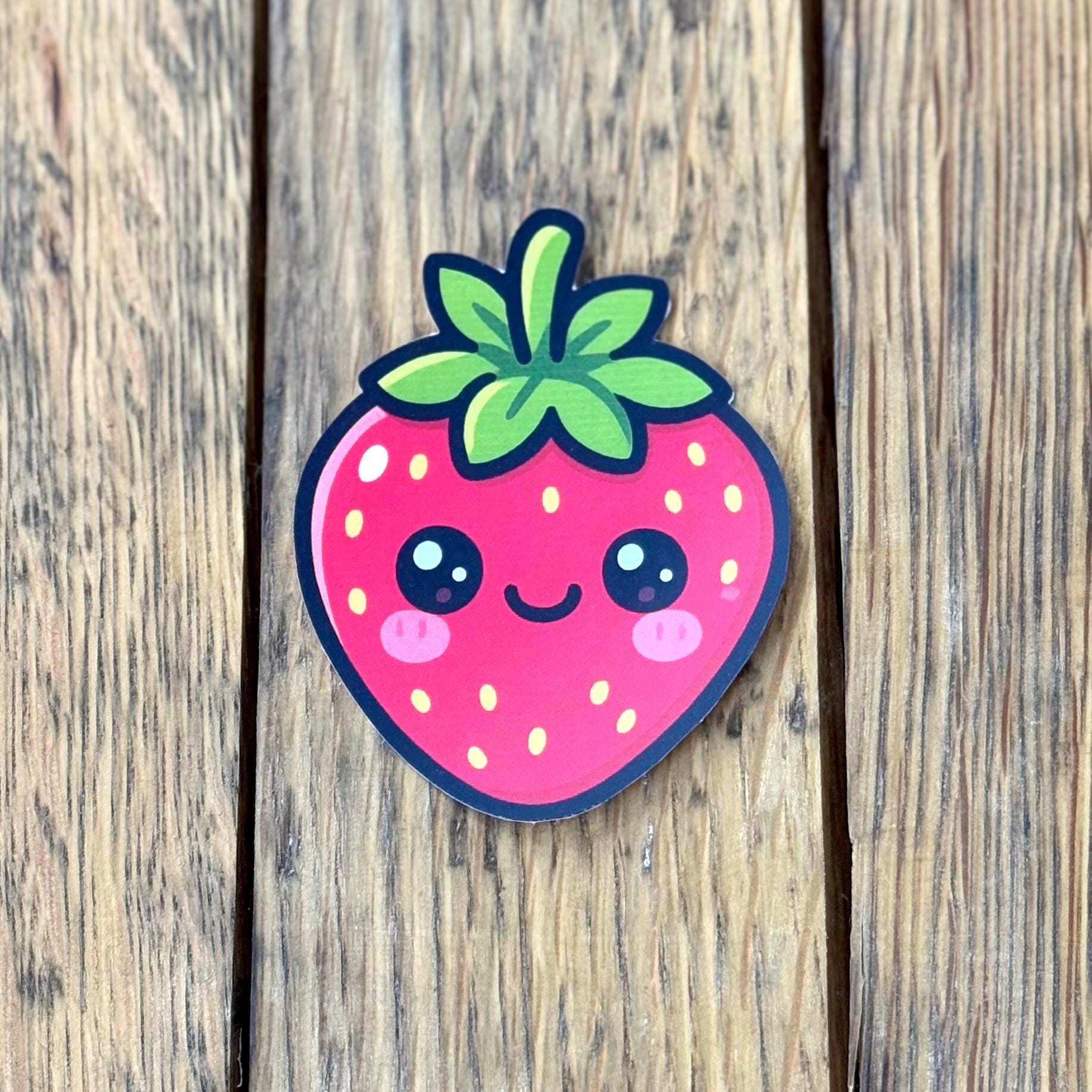 Strawberry Vinyl Sticker: Kawaii Fruit Decal - Etsy