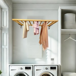 Collapsible Wooden Wall Mounted Clothes Drying Rack for Laundry Room Storage
