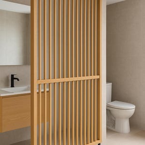 Wooden Slat Room Divider Floor to Ceiling Partition Wall for Modern Interiors