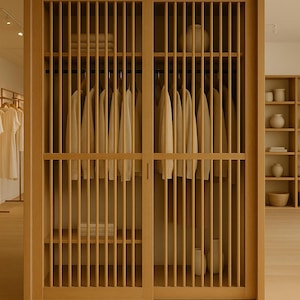 Wooden Closet Divider, Sliding Panel Oak Wardrobe
