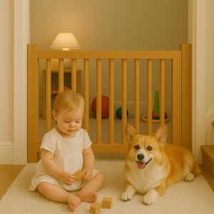 Wooden Baby Dog Gate for Stairs with Modern Minimalist Design