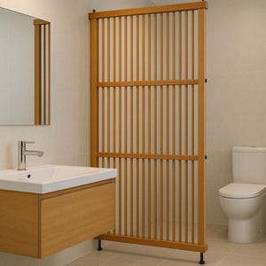 Minimalist Slatted Room Divider Floor to Ceiling Wood Partition