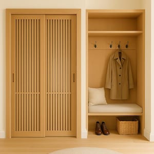 Minimalist Wardrobe Doors – Sliding Wooden Panels for Hallway or Foyer