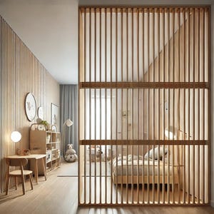 Slatted Wood Cabinet | Natural Oak Beech Tall Storage Unit | Japandi Minimalist Living Room Furniture