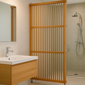 Modern Wooden Room Divider Freestanding Slatted Partition Wall