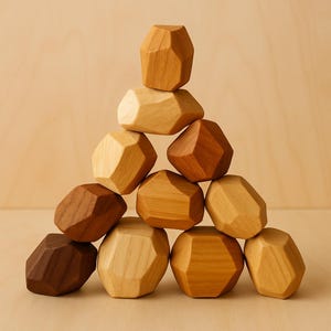 Waldorf Wooden Stones Handmade Balance Blocks Gift for Toddlers