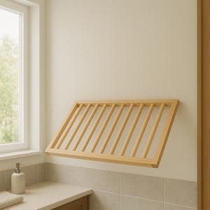 Laundry Organization Rack, Wood Clothes Dryer with Foldable Modern Wall-Mounted Features