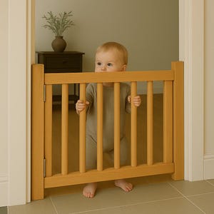 Wooden Stair Gate Adjustable Baby Dog Safety Barrier for Home Use