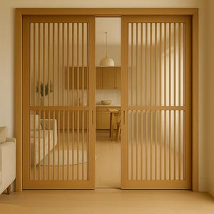 Minimalistische japanische Doppeltür aus Holz für die Innentrennwand