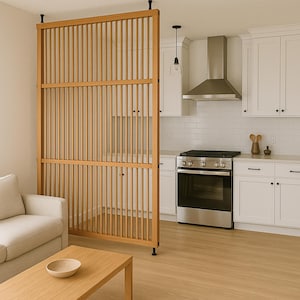 Japandi Slatted Door Cupboard | Modern Wood Display Cabinet for Living Room or Dining