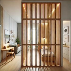 Wooden Sliding Wardrobe Doors Slatted Oak Closet Panels for Minimal Interiors