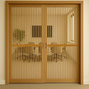 Sliding Office Partition Wall Japandi Wooden Divider for Meeting Room