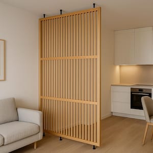 Sliding Room Divider with Wooden Slats