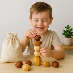 Montessori Balancing Stones Natural Wooden Stacking Toy for Toddlers