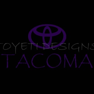May include: Purple Toyota logo with the text "TOYETI DESIGNS" and "TACOMA" below it.