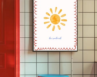 Soleil Colourful Summer Print, Retro Sun Poster, Abstract Modern Sun Decor, Trendy Pink And Yellow Sun Art, Boho Contemporary Aesthetic Art