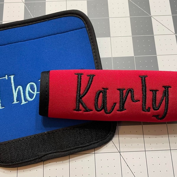 Customized Embroidered Luggage Handle Wrap / Neoprene Hook + Loop Fastener Name Tag / Stroller Wrap / Gym Bag