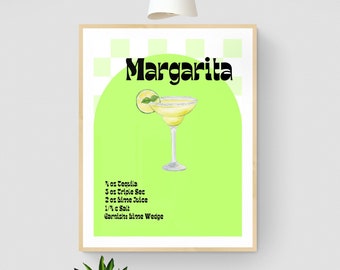 Margarita Cocktail Print | Bar Cart Decor | Digital Art Download | Kitchen Decor | Retro Wall Art