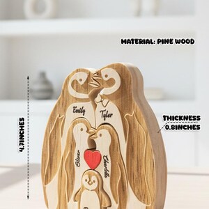 Rompecabezas de madera personalizado de pingüino para el Día del Padre, con nombre personalizado, regalo para padres, regalos para parejas casadas con hijos, regalos para papás primerizos imagen 6