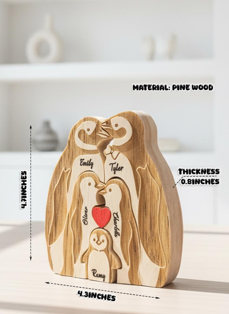 Rompecabezas de madera personalizado de pingüino para el Día del Padre, con nombre personalizado, regalo para padres, regalos para parejas casadas con hijos, regalos para papás primerizos imagen 6