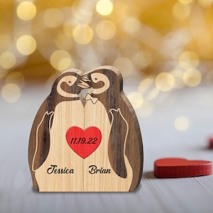 Rompecabezas de madera personalizado de pingüino para el Día del Padre, con nombre personalizado, regalo para padres, regalos para parejas casadas con hijos, regalos para papás primerizos 2 Penguins