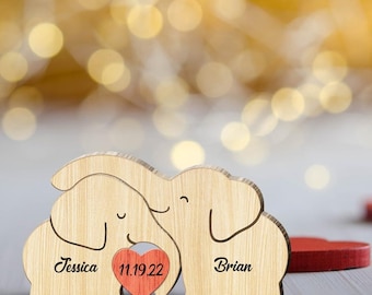 Wooden Elephant Family Puzzle, Custom Elephant Statue, Engraved Family Name Decor, Gift for Parents, New Dad Gifts, First Father's Day Gift