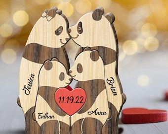 Personalized Panda Bear Family Wooden Puzzle, Custom Name Wood Animal Figurine, New Dad Gifts, Fathers Day Gifts from Baby, Gifts for Dad
