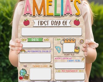 Letrero personalizado para el primer día de clases, pizarra personalizada para la vuelta al cole, pizarra escolar reutilizable, regalo para niños y niñas de preescolar y jardín de infancia.