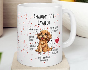 Kubek do kawy Cavapoo | Prezenty dla właścicieli Cavapoo, Anatomia kubka do kawy Cavapoo, Ceramiczny kubek dla mamy Cavapoo, taty Cavapoo, 11 uncji