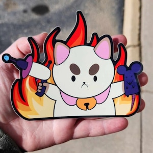 Puppycat Car Decal | Waterproof Bee Puppycat Sticker | Flaming Cartoon Cat Window Peeker