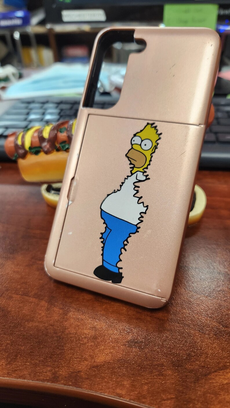 Homer transfer sticker applied to a phone case