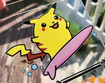 Surfing Pika Transfer Sticker | GBC Yellow Version Car Decal | Waterproof Water Bottle Anime Decal