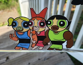 Powerpuff Thugs Car Decal | Cartoon Meme Laptop Sticker | Imposter Girls Window Peeker