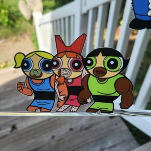 Powerpuff Thugs Car Decal | Cartoon Meme Laptop Sticker | Imposter Girls Window Peeker