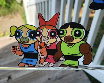 Powerpuff Thugs Car Decal | Cartoon Meme Laptop Sticker | Imposter Girls Window Peeker