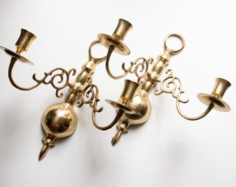 Vintage par de apliques de pared de candelabro de latón dorado pulido, hechos en Corea 1992