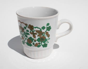 Vintage Staffordshire Ironstone Coffee Mug: 1960s Flower Power MCM Tea Cup