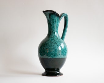 Vintage Evangeline Drip Blue Flame Pitcher Pottery Made in Canada MCM Mid Century Vase 9.5" Tall