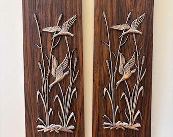 Vintage Fliegender Vogel Wandbehang 1970er Jahre Wandbehang Paar Holzoptik