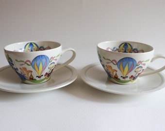 Vintage Villeroy & Boch Le Balloon Pair of Tea Cups, 1980s, Luxembourg, Porcelain Whimsical