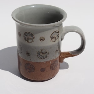 Vintage Otagiri Seashell and Stripes Brown Stoneware Mug