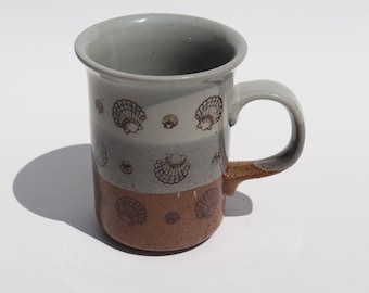Vintage Otagiri Seashell and Stripes Brown Stoneware Mug