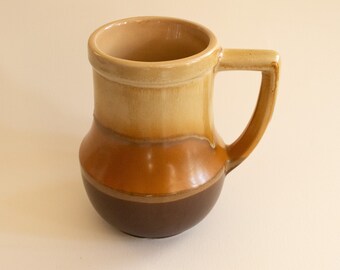 Vintage Beauceware Large Coffee Mug, Empire Series, EM 10, Drip Glaze Mustard Yellow Brown Base, Full Pint, 16 oz