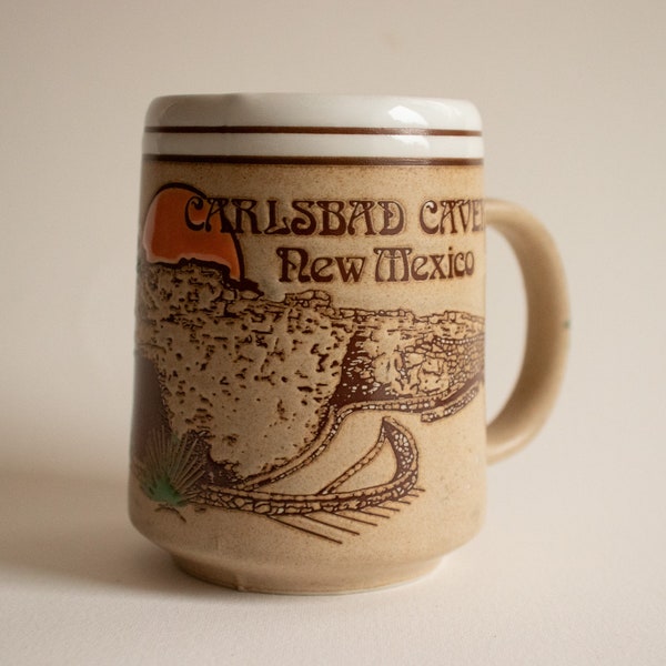 Vintage 1970s Stoneware New Mexico Carlsbad Caverns Souvenir Tourism Mug MCM