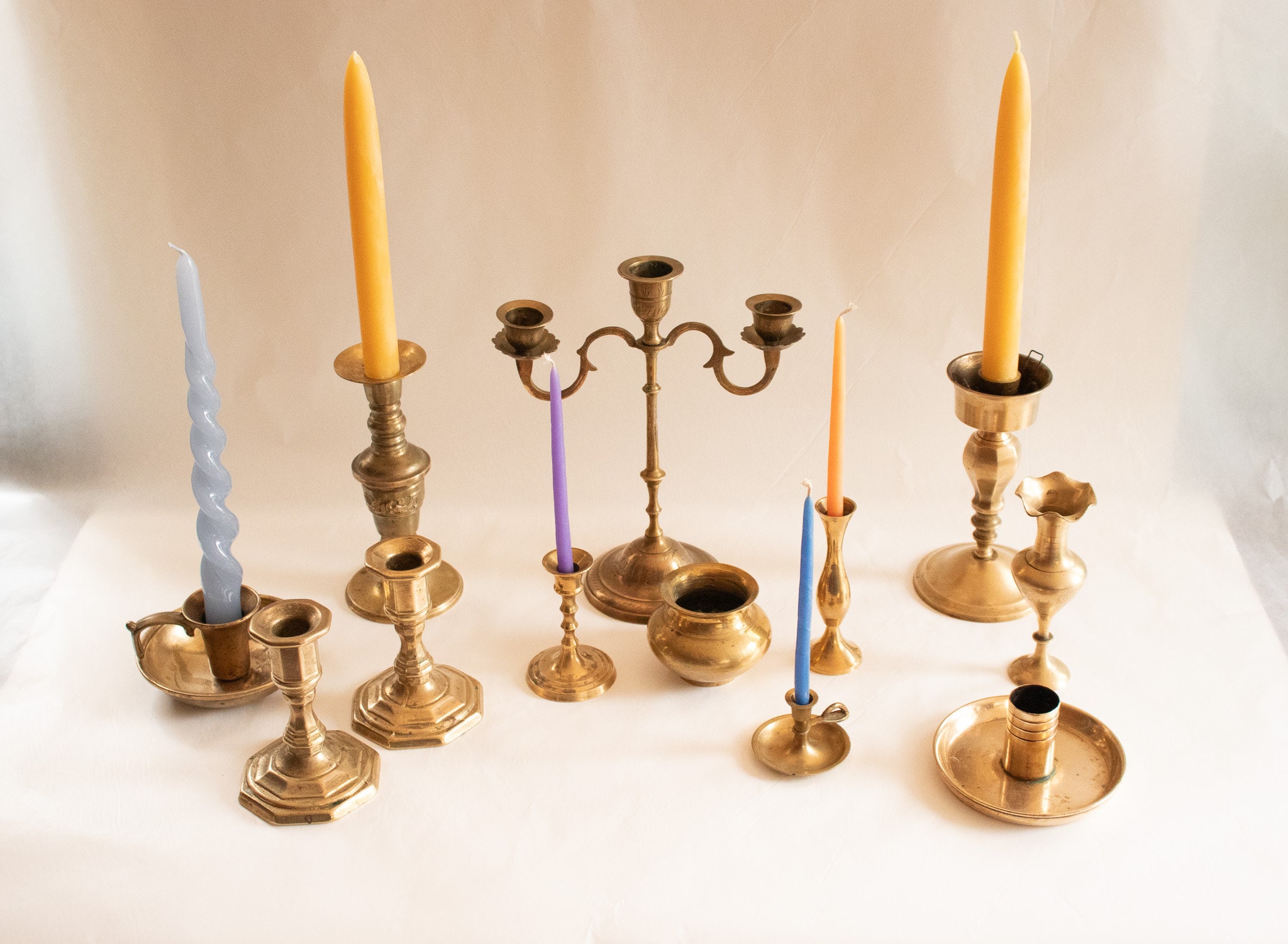 Brass Candleholder Brass Candlestick Brass Taper Candlestick Tall Brass  Candleholder Beehive Shape Made in Korea 373 