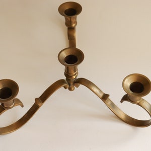 Vintage 3-armed low Gold Brass Candleholder, Centerpiece, Candelabra