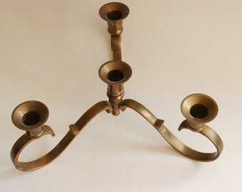 Vintage 3-armed low Gold Brass Candleholder, Centerpiece, Candelabra